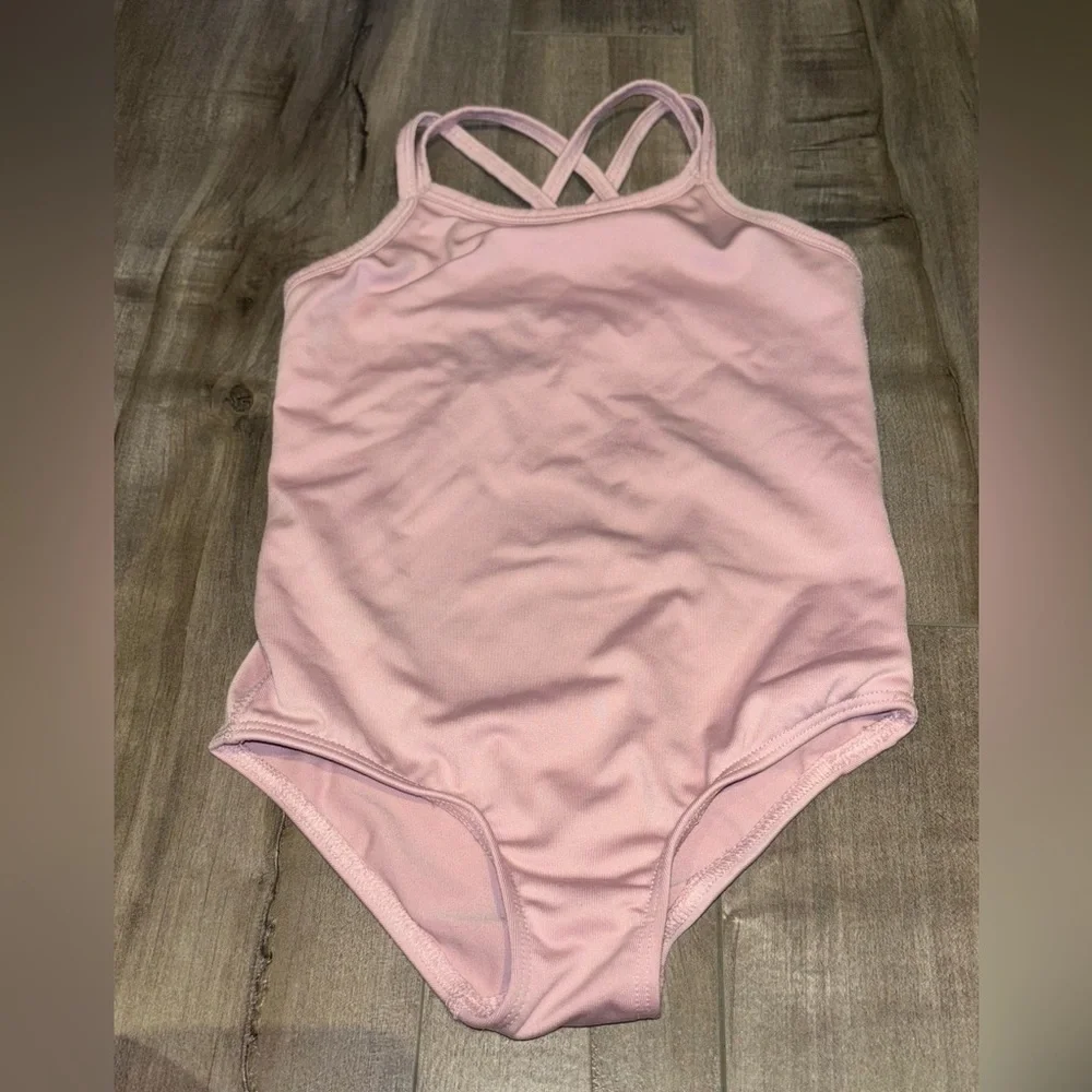 Kids Blush Pink Unitard Bodysuit with Criss Cross Back - Picture 2 of 5